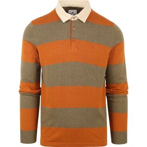State Of Art Pique Longsleeve Polo Strepen Oranje - Heren - Rugby Poloshirts