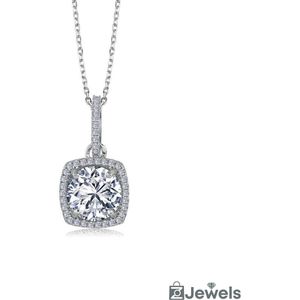 OZ Jewels Zilveren Ketting met 3.00 Karaat Diamant Vierkan - Accessoires - Liefdessieraden - - Damesketting - Valentijnsdag - Cadeau - Moederdag - Ketting Meisje - Sieraden Dames - In mooie geschenkverpakking