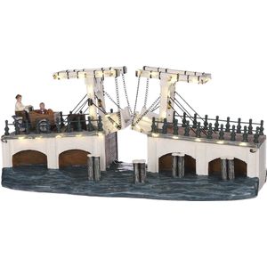 LuVille Kerstdorp Miniatuur Amsterdam Ophaalbrug - L30 x B11 x H13,5 cm