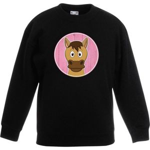 Kinder sweater zwart met vrolijke paard print - paarden trui - kinderkleding / kleding 152/164
