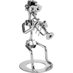 BRUBAKER Schroevenbeeldje Muzikant met Trompet - Handgemaakte Ijzeren Figuur Metal Man Trompetspeler - Metalen Figuur Blaasmuzikant Decoratie Cadeau voor Trompettisten