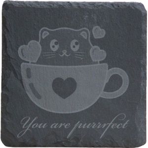 Silmarils lasersnijden & graveren - Gegraveerde leisteen onderzetters 'Love cats' - Love cat type 1 - Valentijn - Gepersonaliseerd cadeau - Vierkant 10 x 10cm