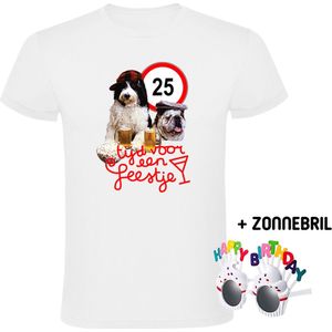 25 Jaar Tijd voor een Feestje Heren T-shirt - Inclusief Happy Birthday zonnebril - 25e verjaardag - shirt kado - jarig