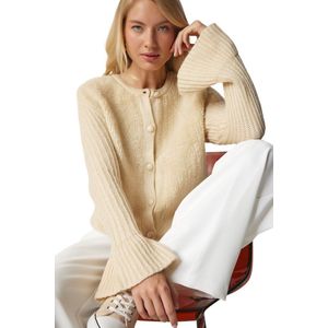 Happiness İstanbul Boucle-Gebreid Vest Voor Dames Met Knopen En Knopen Yy00152