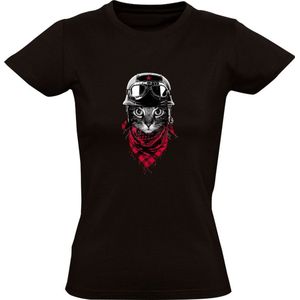 Kat met helm Dames T-shirt - dieren - poes - schattig - cute - grappig