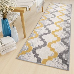 Tapiso Lazur Tapijt Loper Grijs Trellis Woonkamer Vloerkleed Maat- 70x1300