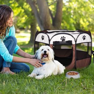 Huisdier Kat Hond Draagbare Opvouwbare Krat Kooi Puppy Konijn Cavia Oefening Spelen Tent Mesh Cover Schattig Ontwerp 600D Zachte Oxford Stof Speelpen Draagbare Kennel voor Indoor Outdoor Camping Picknick