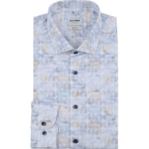 OLYMP - Level 5 Overhemd Stretch Extra Lange Mouw Print Lichtblauw - Heren - Maat 42 - Slim-fit