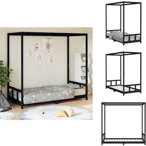 vidaXL Kinderbedframe - Kinderbedframes - Kinderbed - Peuterbed - Kinderbedframe 90x190 cm massief grenenhout zwart