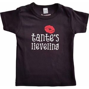 Zwart baby t-shirt met ""Tante's lieveling"" - maat 68 - babyshower, zwanger, cadeautje, kraamcadeau, grappig, geschenk, baby, tekst, bodieke