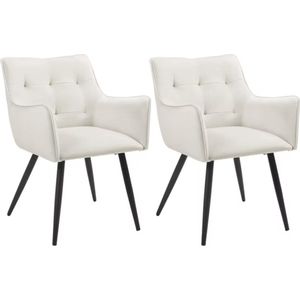 J&R Eetkamerstoel - Set van 2 stoelen - Fluweel eetkamer stoel - Eettafel stoel - Fauteuil - Velvet - Zwarte Poot - Creme Wit