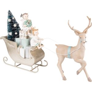 Clayre & Eef Beeld Hert 26 cm Beige Groen Polyresin Kerstdecoratie