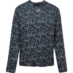 Pink Lady dames blouse - blouse dames v-hals - petrol/blauw print - opstaande kraag - M211 - maat M