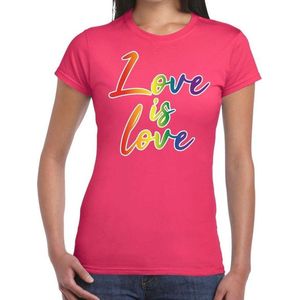 Gay pride love is love t-shirt roze voor dames - lgbt kleding M