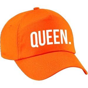 Queen pet  / baseball cap oranje met witte bedrukking voor meisjes - Holland / Koningsdag - feestpet / verkleedpet