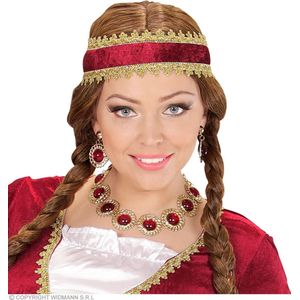 Widmann - Middeleeuwen & Renaissance Kostuum - Sieraden Set Koningin Rood En Goud - Rood, Goud - Halloween - Verkleedkleding