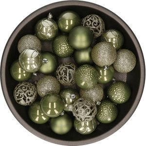 Kerstballen - 37x stuks - leger groen - 6 cm - kunststof
