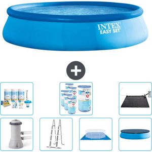 Intex Rond Opblaasbaar Easy Set Zwembad - 457 x 107 cm - Blauw - Inclusief Pomp - Ladder - Grondzeil - Afdekzeil Onderhoudspakket - Filters - Solar Mat