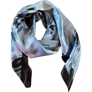 Satijnen Sjaal ASTRADAVI - Licht & Zacht Mooie Zomersjaals voor de Hals of Haar - 90 x 90 cm - Kleur Zwart, Wit & Blauw - Cadeau Idee
