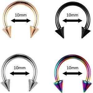 Fako Bijoux® - Circular Barbell Piercing - Hoefijzer Spike - 10mm - Set - 4 Stuks