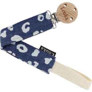 Louka Speenkoord denim panter de luxe - houten clip - blauw - speenketting