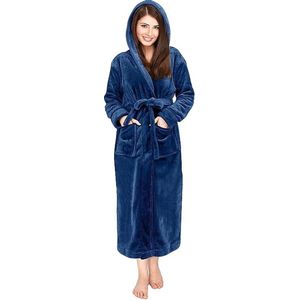 Badjas fleece maat - L - kleur – blauw – capuchon- dames