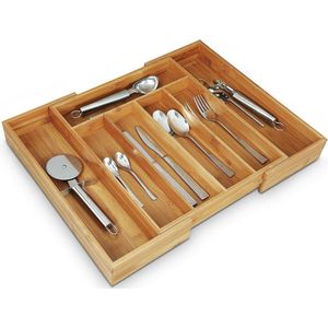 Relaxdays bestekbak uitschuifbaar - 5 - 7 vakken - 31,5 - 49 cm - bestek organizer keukenlade