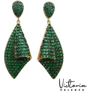Victoria Valenza Saint-Tropez Luxe Oorbellen Dames Messing Oorhangers Dames Oorringen - Groene Steen - Kleur Rosegoud - 1 Paar