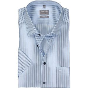 OLYMP comfort fit overhemd - korte mouw - popeline - lichtblauw gestreept - Strijkvrij - Boordmaat: 40