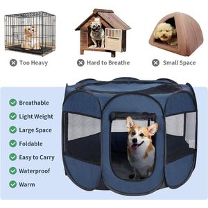 Puppybox, huisdierbox met draagtas, dierenomheining, opvouwbaar, voor honden, katten, cavia's, konijnen, voor binnen en buiten, 8 panelen, 125 x 125 x 62 cm