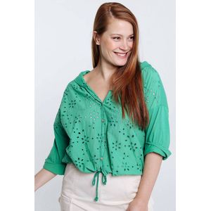 Cassis Effen blouse met kap met geborduurd en opengewerkt effect