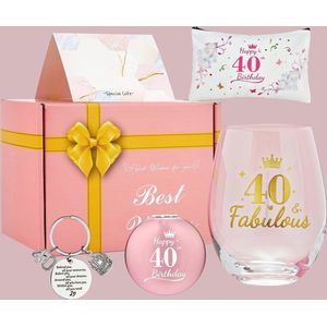 40e Verjaardagscadeau voor Vrouwen - Gepersonaliseerd Stemless Wijnglas en Aandenken Set
