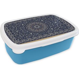 Broodtrommel Blauw - Lunchbox - Brooddoos - Perzisch Tapijt - Mandala - Vloerkleed - Blauw - 18x12x6 cm - Kinderen - Jongen