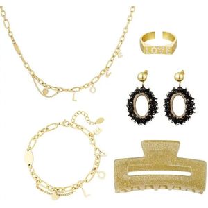 Adventskalender goud & zwart - sieraden - haarklem - ketting - oorbellen - ring - armband - Kerst