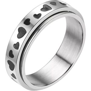 Anxiety Ring - (Hartjes) - Stress Ring - Fidget Ring - Draaibare Ring - Spinning Ring - Spinner Ring - Zilverkleurig RVS - (17.25 mm / maat 54)