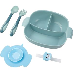 4-delig Plastic Servies Set Blauw - Plastic Servies Set - Babyservies - Kinderservies - Baby Bord Zuignap - Onbreekbaar