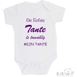 100% katoenen Romper ""De liefste tante is toevallig mijn tante"" Meisjes Katoen Wit/paars Maat 68/74