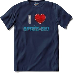 I Love Après-ki | Grappige apres ski shirt | Wintersport kleding - T-Shirt - Unisex - Navy Blue - Maat M