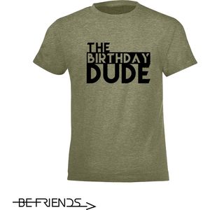 Be Friends T-Shirt - Birthday dude - Kinderen - Kaki - Maat 4 jaar