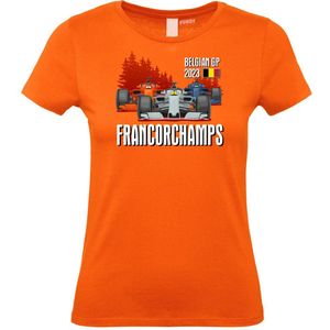 Dames T-shirt Skyline Francorchamps 2023 | Formule 1 fan | Max Verstappen / Red Bull racing supporter | Oranje dames | maat XL