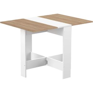 Eettafel - Vouwtafel - Uitschuifbare eettafel - Opvouwbare eettafel - 103x76x73.4cm - Klaptafel - Wit/Natuurlijke eik