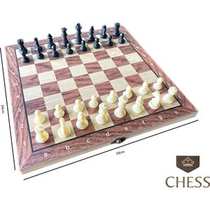 Magnetisch Hout Schaakbord met schaakstukken - 34x34 cm - Chess King - Schaken - Schaakspel - Houten opklapbaar bord