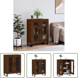 The Living Store Dressoir 69,5x34x90 cm bewerkt hout bruin eikenkleur - Dressoir - Houten Dressoir - Vintage Dressoir - Landelijk Dressoir - Glas Dressoir