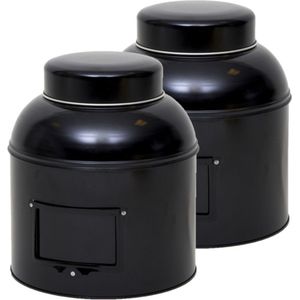 Rond opbergblik/bewaarblik met etikethouder - 2x - zwart - 20 x 24 cm - Voorraadblikken met labelhouder - Voorraadbussen - 2 liter