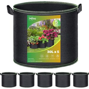 5 x plantenzak, plantenzak, 30 liter, van vliesstof, plantenzakken voor permanente beplanting, herbruikbare aardappelzak, plantenpot voor tomaten, balkon, aardappelen, bloemen, planten, groenten