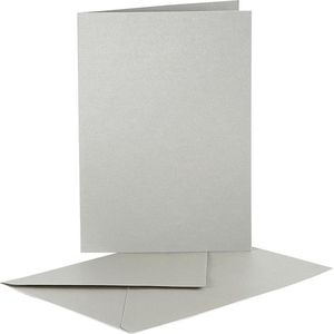 Parelmoer kaarten en enveloppen, afmeting kaart 10,5x15 cm, afmeting envelop 11,5x16,5 cm, zilver, 10sets