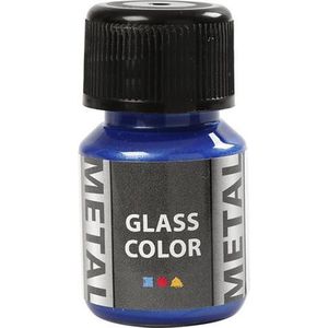 Glasverf - Porseleinverf - Verf Voor Porselein En Glas - Blauw - Metallic - Glass Color Metal - Creotime - 30ml