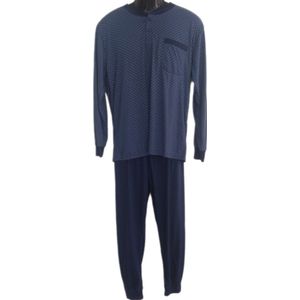 Heren - Pyjama - 2 Delig - Maat M - Kleur Marineblauw - Longsleeve - Lange Broek - Knopen - Confectiemaat 48 - Cadeau - Kerst