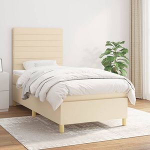 The Living Store Boxspringbed - Pocketvering - 90 x 200 cm - Crème - Duurzaam materiaal - Verstelbaar hoofdbord - Comfortabele ondersteuning - Middelharde ondersteuning - Huidvriendelijk topmatras - Inclusief montagehandleiding