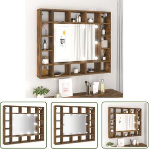 The Living Store Spiegelkast met LED-verlichting 91x15x76,5 cm gerookt eiken - Spiegeltje - Badkamerspiegel - Led Verlichting - Makeup Spiegel - Bergruimte